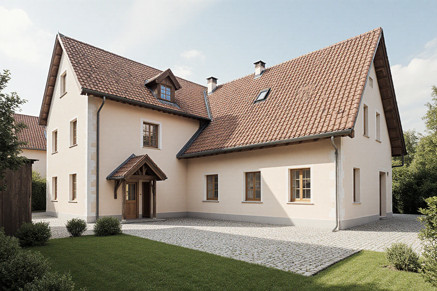 Familienhaus mit Garten in mitteleuropäischer Wohnumgebung